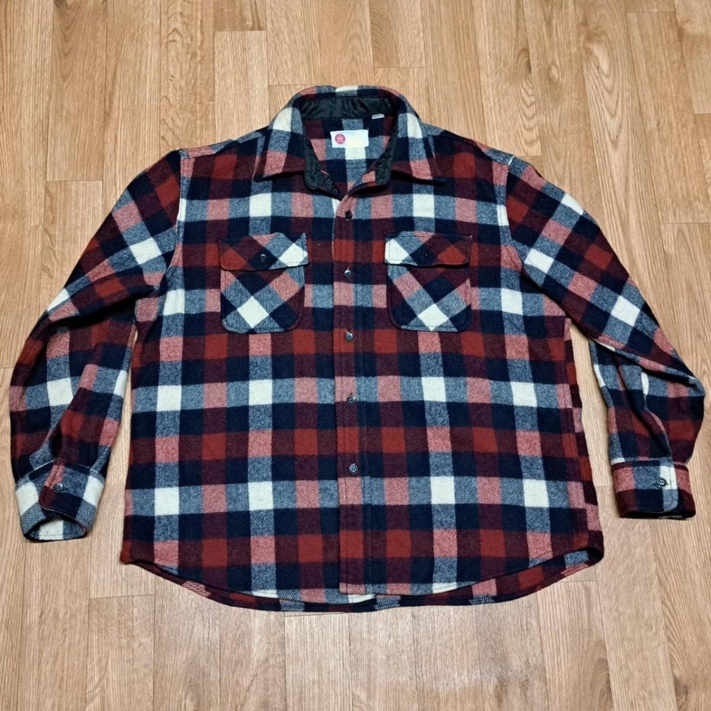 Vintage Sears Kings Road Wool Plaid Shirt Size XL